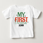 かわいい赤と緑の初めてのクリスマス衣装 ベビーTシャツ (正面)