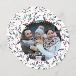 かわいい赤と緑の水の色ホリークリスマスリース 招待状