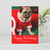 かわいい赤と緑の犬の子犬の写真 幸せなPawlidays シーズンカード (スタンド正面)