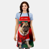 かわいい赤と緑の犬の子犬ペットの写真名 エプロン (着用した状態)