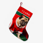 かわいい赤と緑の犬の子犬ペットの写真名 スモールクリスマスストッキング (正面 (吊り時))