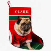 かわいい赤と緑の犬の子犬ペットの写真名 スモールクリスマスストッキング (正面)