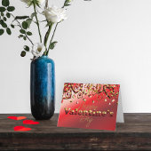 かわいい赤と金ゴールドストライプのハートバレンタインデー シーズンカード