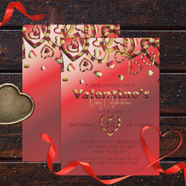 かわいい赤と金ゴールドストライプのハートバレンタインデー 招待状