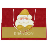 かわいい赤と金ゴールド水玉模様とサンタ ラージペーパーバッグ (正面)