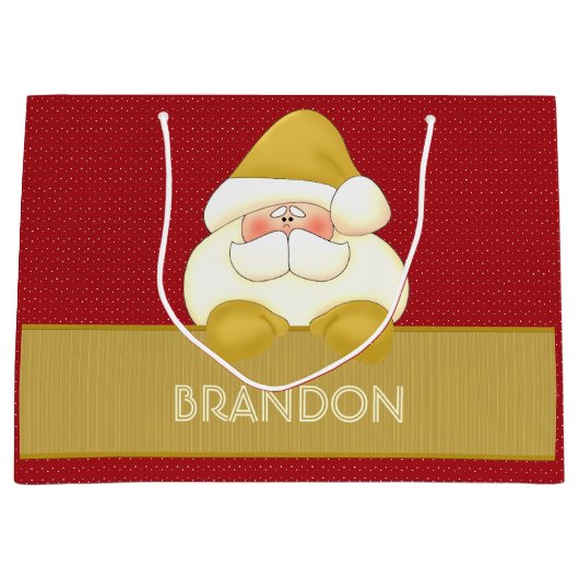 かわいい赤と金ゴールド水玉模様とサンタ ラージペーパーバッグ (正面)