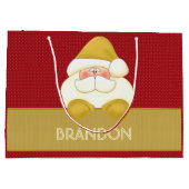 かわいい赤と金ゴールド水玉模様とサンタ ラージペーパーバッグ (裏面)