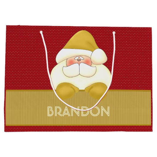 かわいい赤と金ゴールド水玉模様とサンタ ラージペーパーバッグ (裏面)