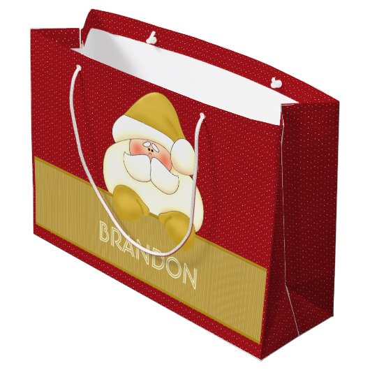 かわいい赤と金ゴールド水玉模様とサンタ ラージペーパーバッグ (裏面アングル)
