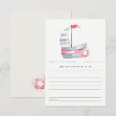かわいい赤と青のヨット　ママのベビーシャワープレゼントにおすすめ エンクロージャーカード (正面/裏面)