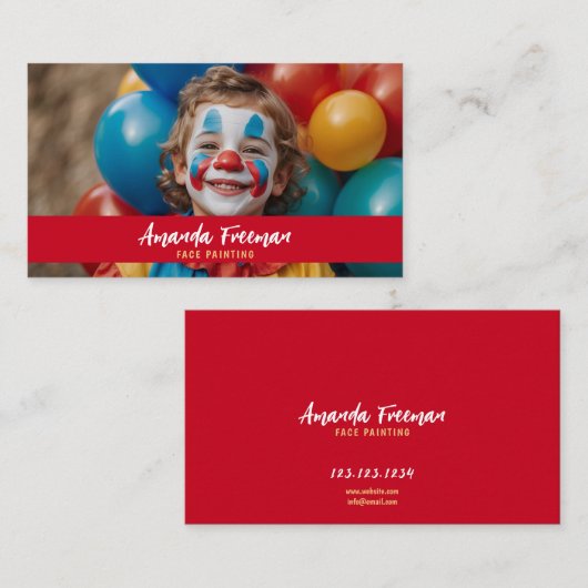 かわいい赤と黄色のピエロ顔絵を描ズ 名刺 (正面/裏面)
