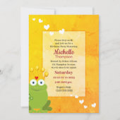 かわいい赤と黄色のプリンセスカエル誕生日 招待状 (正面)