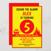 かわいい赤と黄色のベクトル子供用消防車の誕生日 招待状 (正面/裏面)