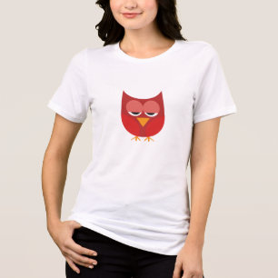 かわいい赤と黄色の漫画フクロウ トライブレンドTシャツ
