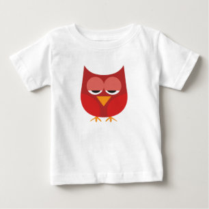 かわいい赤と黄色の漫画フクロウ ベビーTシャツ