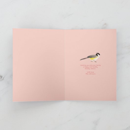 かわいい赤と黄色の《鳥》アメリカゴガラ鳥クリスマスツリー シーズンカード (内部)