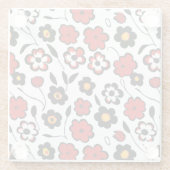 かわいい赤と黒と白の花柄 ガラスコースター (裏面)