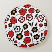 かわいい赤と黒と白の花柄 ラウンドクッション (裏面)