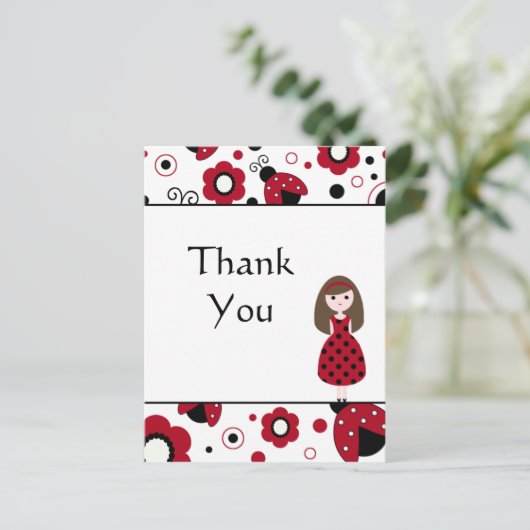 かわいい赤と黒のてんとう虫の感謝を伝えるポストカード ポストカード (スタンド正面)