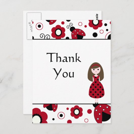 かわいい赤と黒のてんとう虫の感謝を伝えるポストカード ポストカード (正面/裏面)