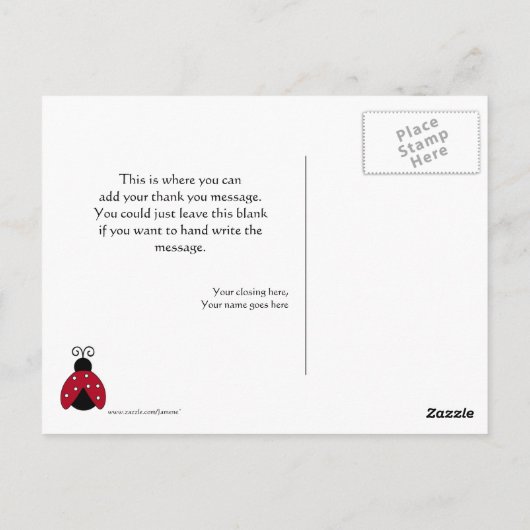 かわいい赤と黒のてんとう虫の感謝を伝えるポストカード ポストカード (裏面)