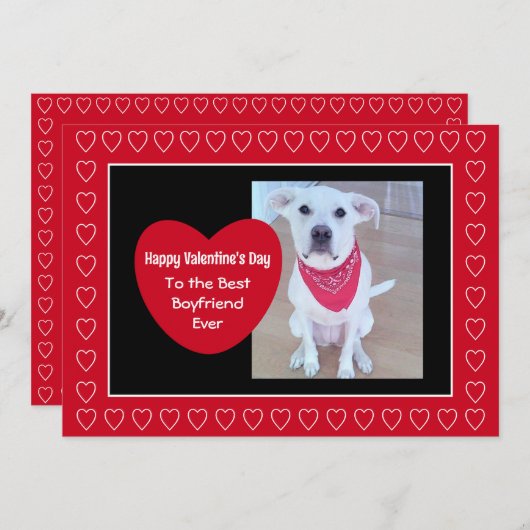 かわいい赤と黒のハートのバレンタインデーの写真 シーズンカード (正面/裏面)