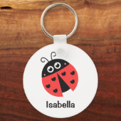 かわいい赤と黒のレディバグと女の子のためのハート キーホルダー (正面)