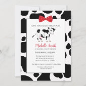 かわいい赤と黒の牛柄ベビーシャワー スカロップ 招待状 (正面)