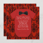 かわいい赤と黒の男の赤ちゃんシャワー 招待状 (正面/裏面)