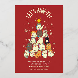 かわいい赤ねこクリスマス 箔招待状