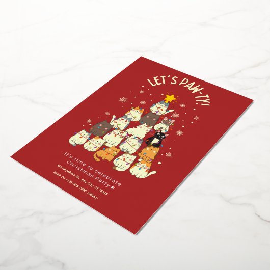 かわいい赤ねこクリスマス 箔招待状 (回転した状態)