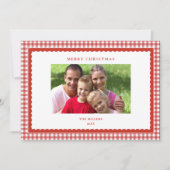 かわいい赤のギンガムチェックのクリスマス写真グリーティングカード シーズンカード (正面)