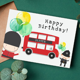 かわいい赤のロンドンバス テーマの子供の誕生日カード サンキューカード
