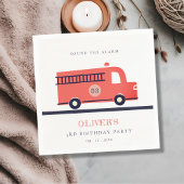 かわいい赤の海軍の消防車のエンジン任意の年齢誕生日 スタンダードカクテルナプキン