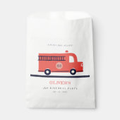 かわいい赤の海軍の消防車のエンジン任意の年齢誕生日 フェイバーバッグ (正面)