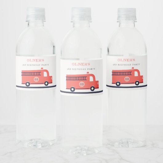 かわいい赤の海軍の消防車のエンジン任意の年齢誕生日 ペットボトルラベル (ボトル)