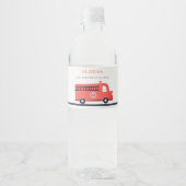 かわいい赤の海軍の消防車のエンジン任意の年齢誕生日 ペットボトルラベル (正面)