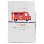 かわいい赤の海軍の消防車のエンジン任意の年齢誕生日 ミディアムペーパーバッグ (正面)