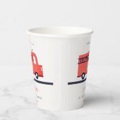 かわいい赤の海軍の消防車のエンジン任意の年齢誕生日 紙コップ (右)