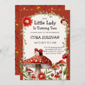 かわいい赤の私たちの小さなラディバグガール誕生日 招待状 (正面/裏面)