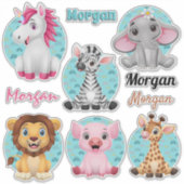 かわいい赤ん坊の動物カラフル6、芸術、4名 シール (正面)