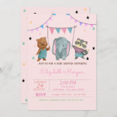 かわいい赤ん坊の動物,星の赤ちゃんシャワー 招待状 (正面/裏面)