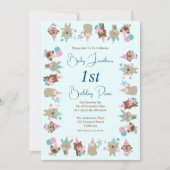 かわいい赤ん祝坊の動物の誕生日ピクニック 招待状 (正面)