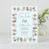 かわいい赤ん祝坊の動物の誕生日ピクニック 招待状 (スタンド正面)