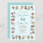 かわいい赤ん祝坊の動物の誕生日ピクニック 招待状 (正面/裏面)