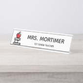 かわいい赤アップルブックス1年生先生 デスクネームプレート (正面)