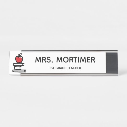 かわいい赤アップルブックス1年生先生 デスクネームプレート (正面)