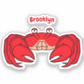 かわいい赤カニ漫画イラストレーション シール (正面)