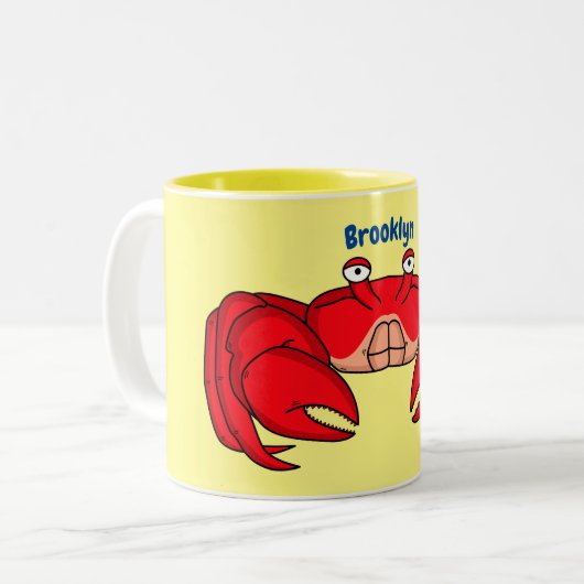 かわいい赤カニ漫画イラストレーション ツートーンマグカップ (正面左)