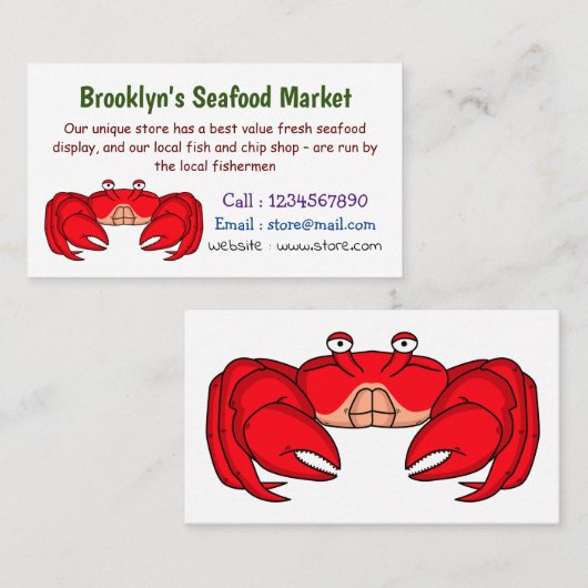 かわいい赤カニ漫画イラストレーション 名刺 (正面/裏面)